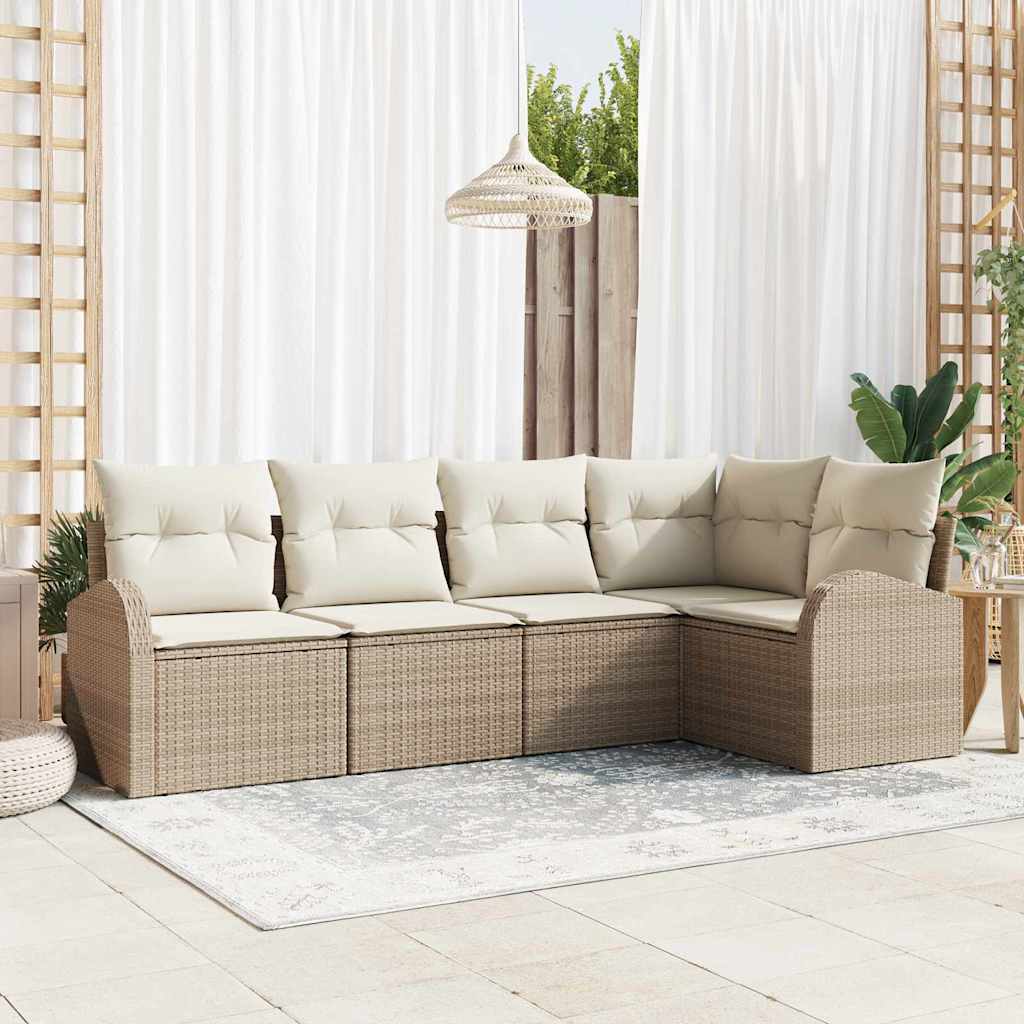 Kerti Kanapé Szett párnával 5 pcs Beige és Fehér polirattan