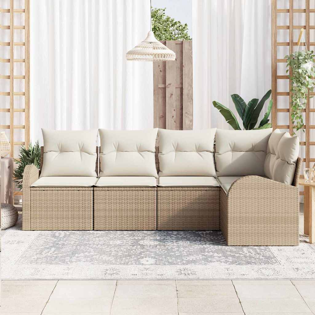 Kerti Kanapé Szett párnával 5 pcs Beige és Fehér polirattan
