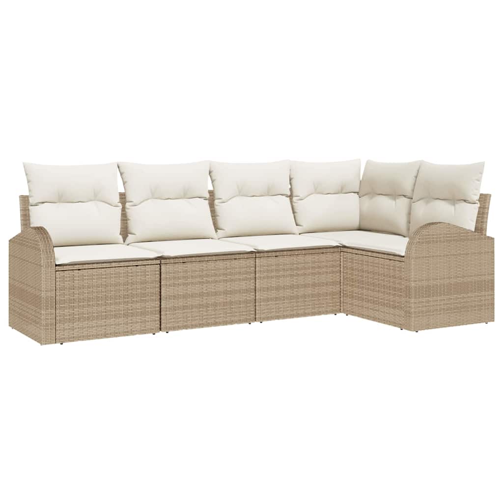 Kerti Kanapé Szett párnával 5 pcs Beige és Fehér polirattan