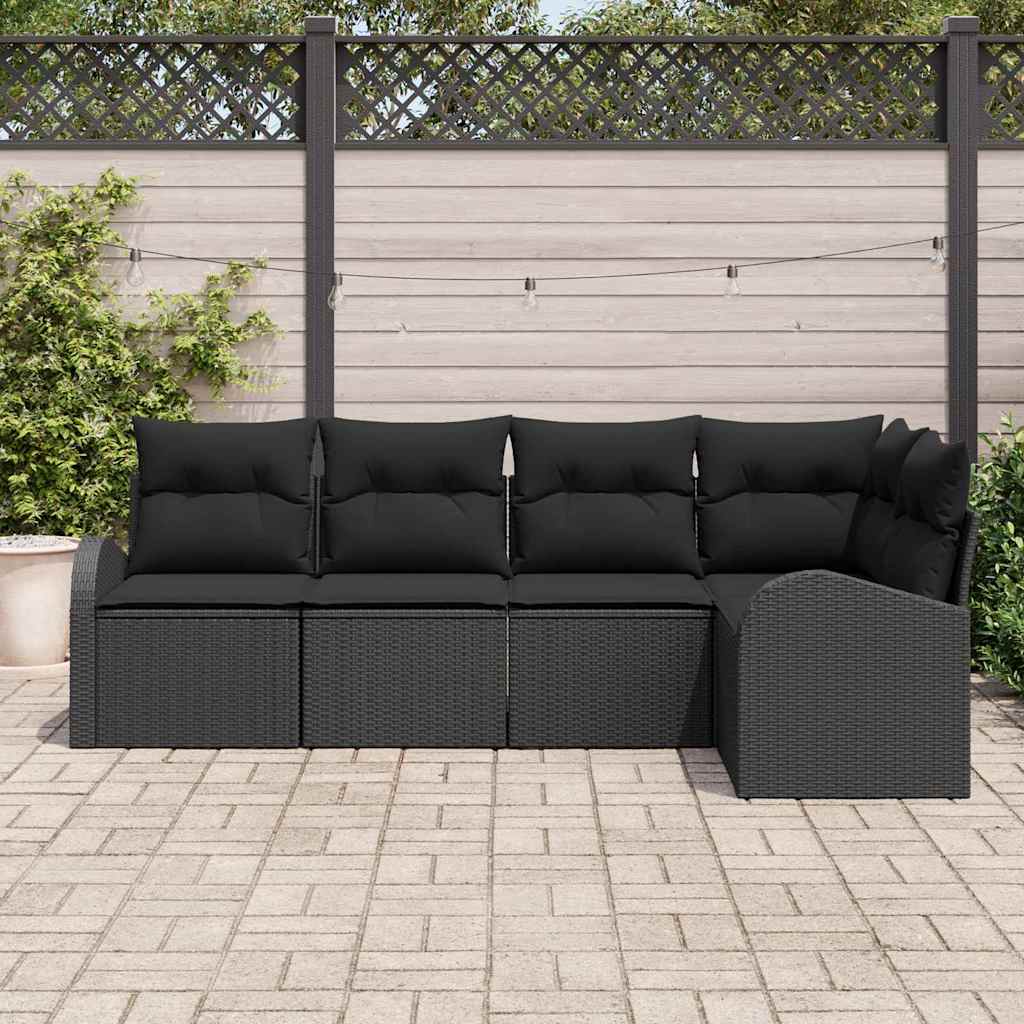 Kerti Kanapé Szett párnával tárolóval 5 pcs Fekete polirattan