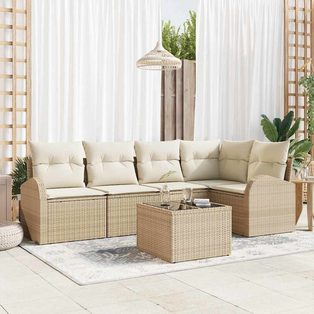 Kerti Kanapé Szett párnával 6 pcs Beige és Fehér polirattan