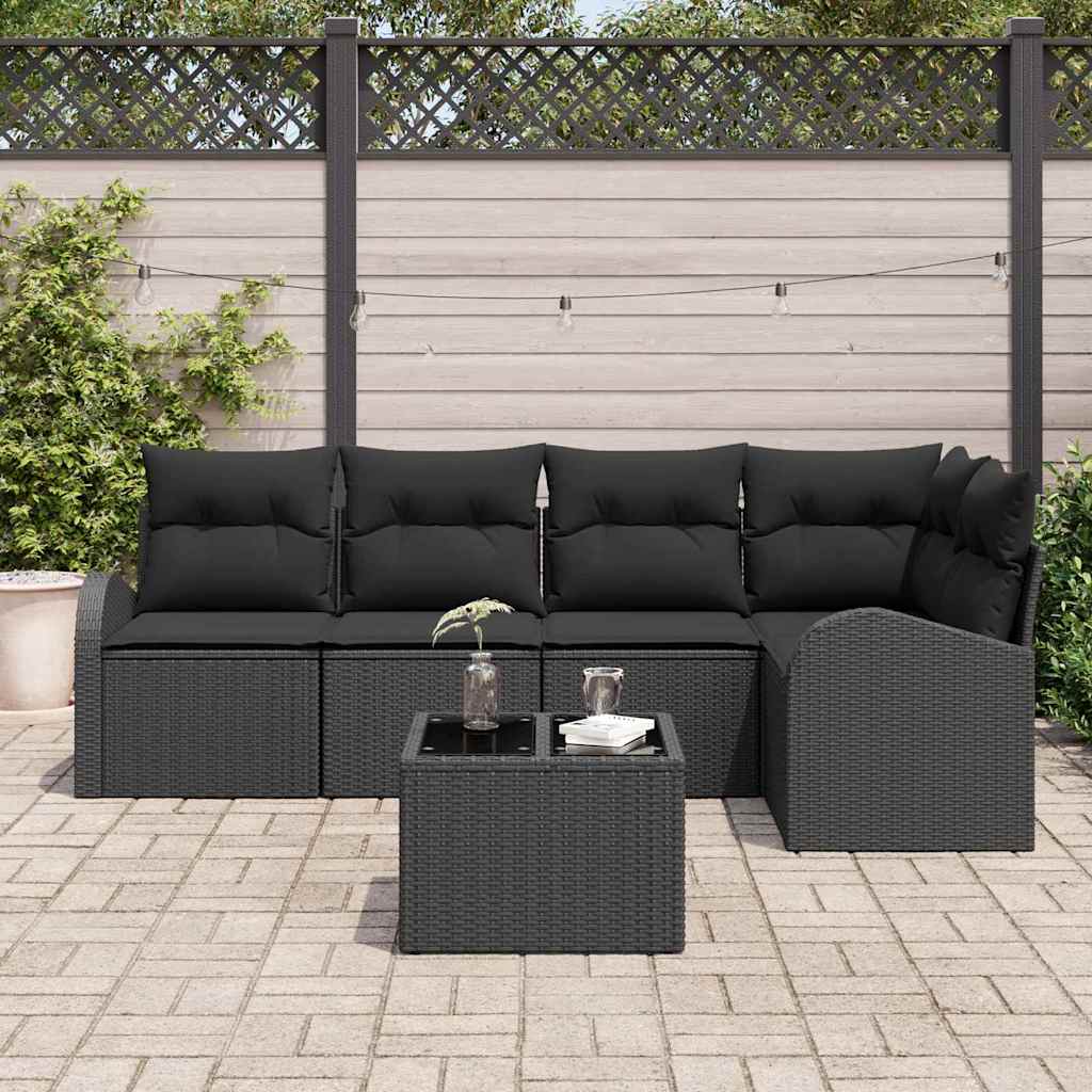 Kerti Kanapé Szett párnával tárolóval 6 pcs Fekete polirattan