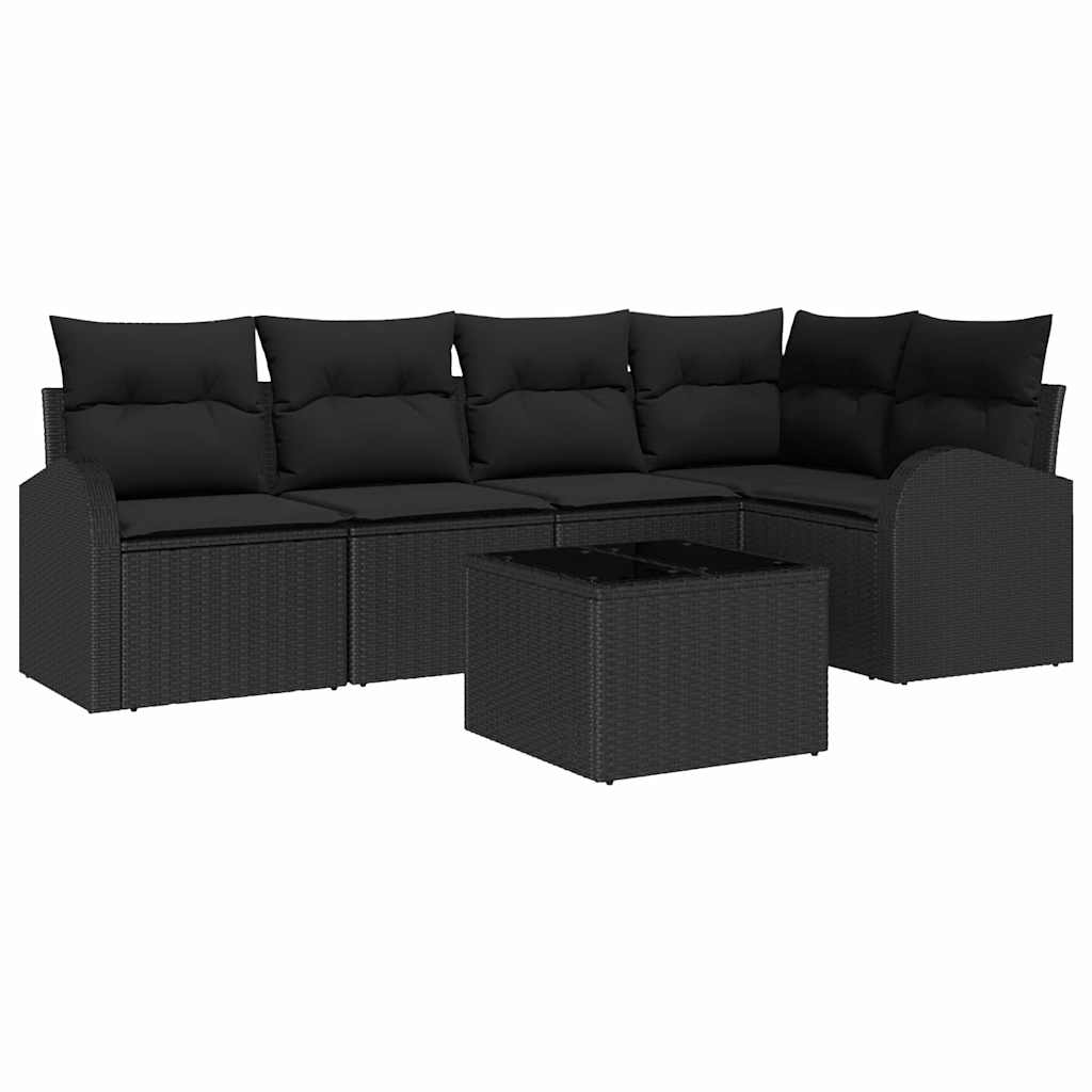 Kerti Kanapé Szett párnával tárolóval 6 pcs Fekete polirattan