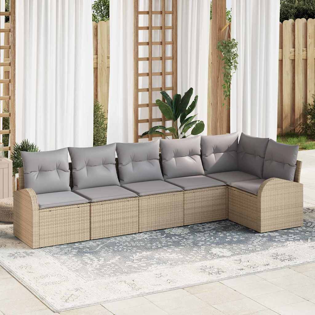 Kerti Kanapé Szett 6 pcs Beige és Világosszürke polirattan