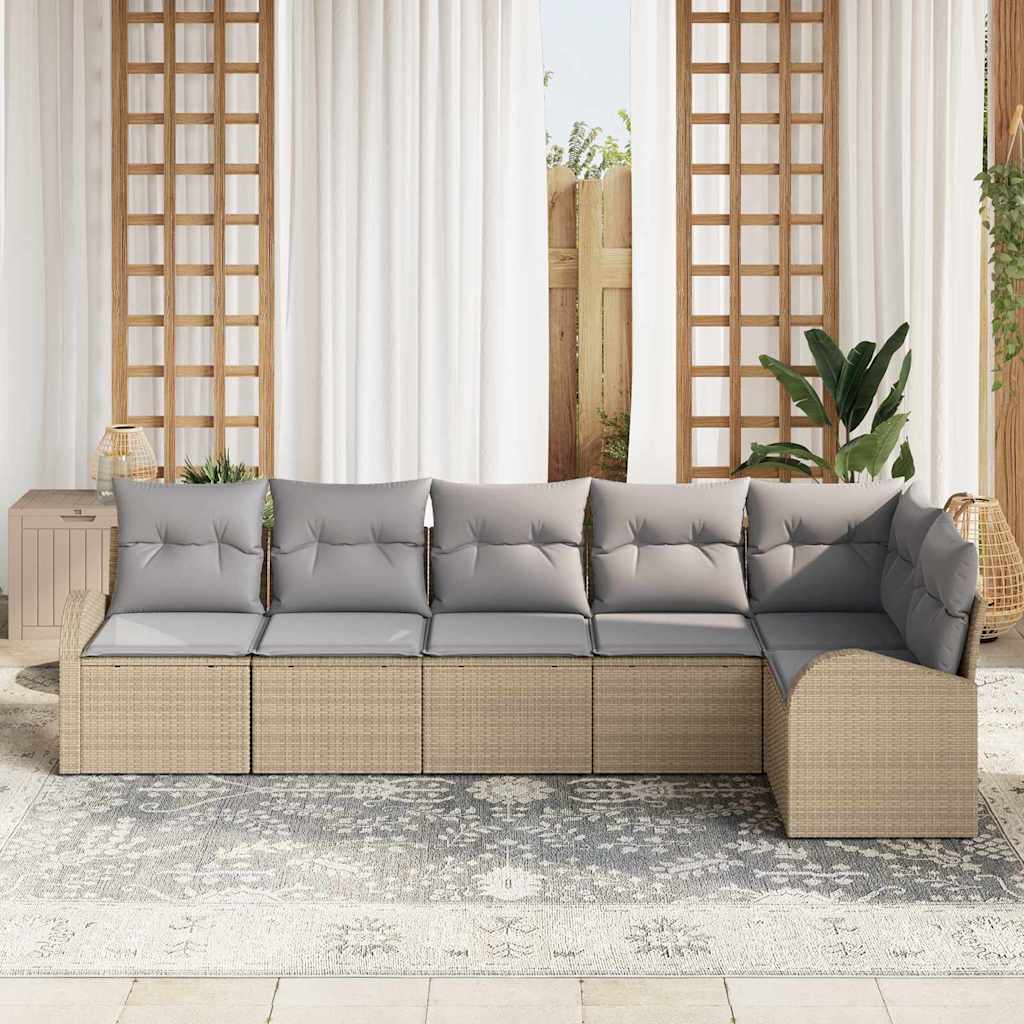 Kerti Kanapé Szett 6 pcs Beige és Világosszürke polirattan