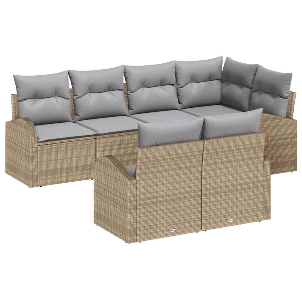 Kerti Kanapé Szett 7 pcs Beige és Világosszürke polirattan