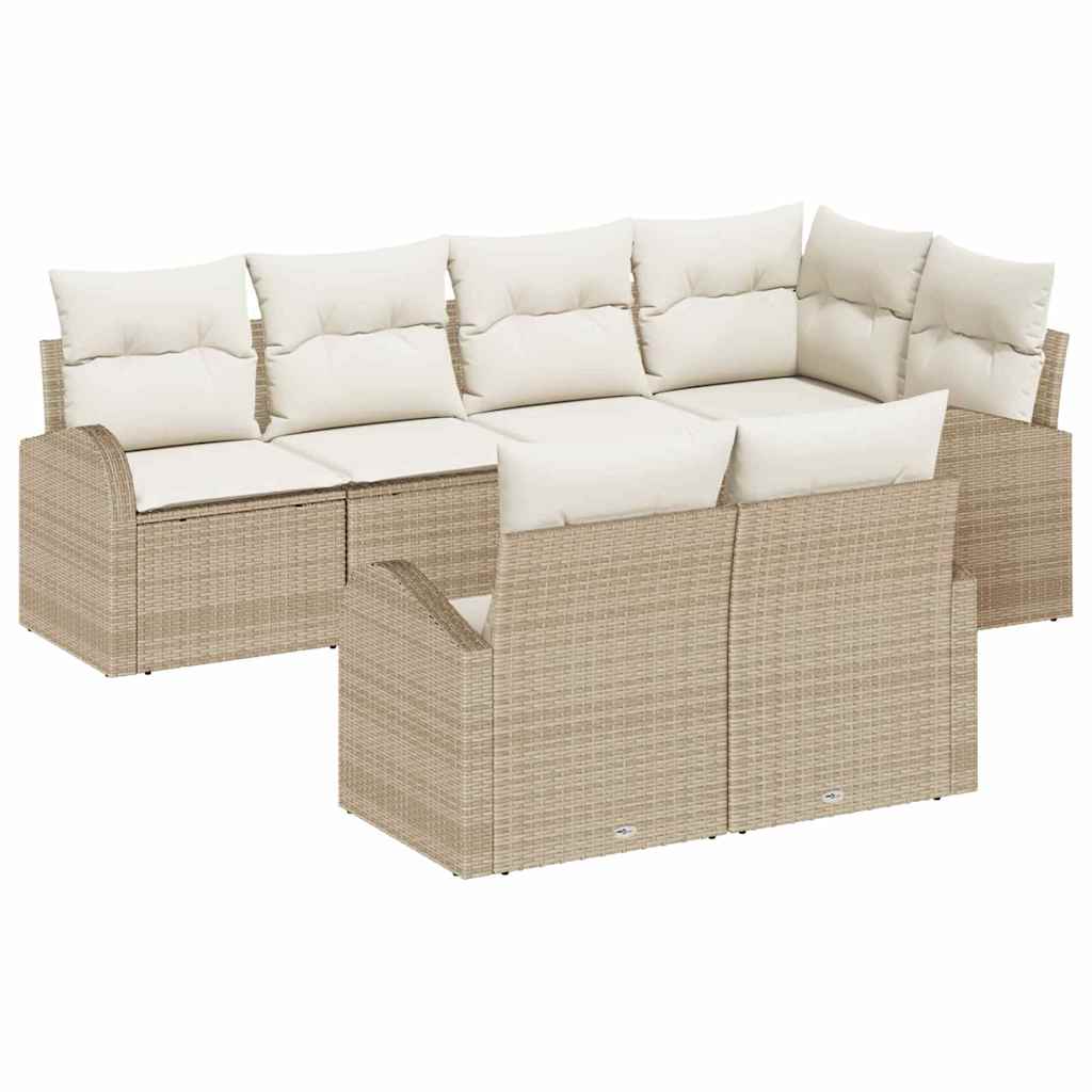 Kerti Kanapé Szett párnával 7 pcs Beige és Fehér polirattan