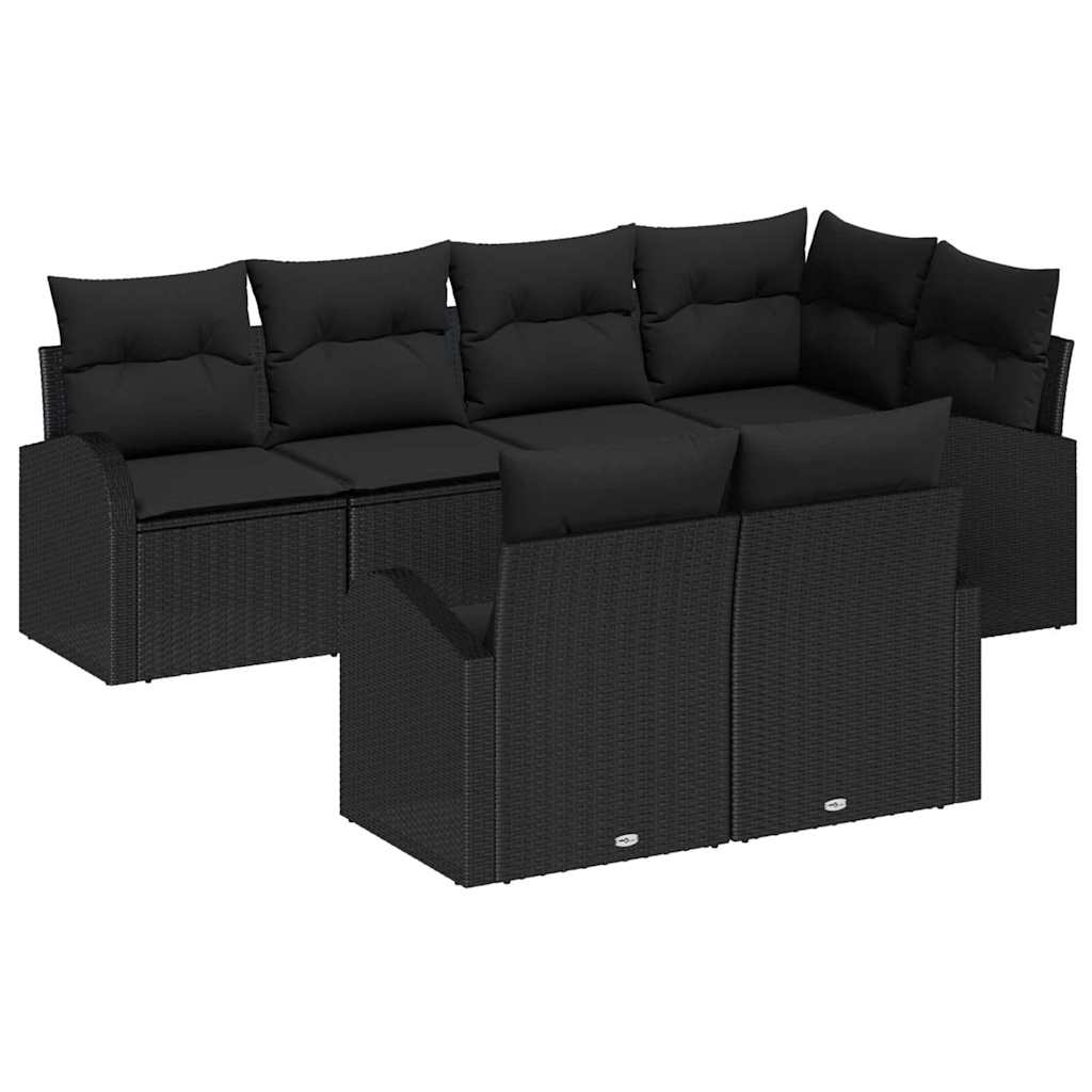Kerti Kanapé Szett párnával tárolóval 7 pcs Fekete polirattan