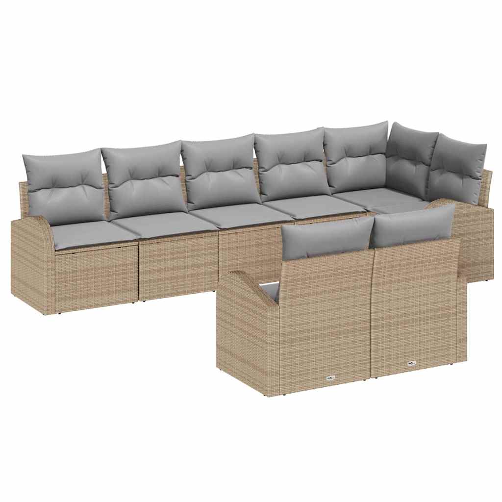 Kerti Kanapé Szett 8 pcs Beige és Világosszürke polirattan