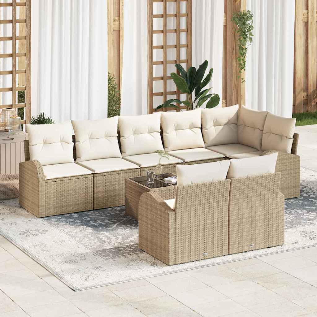 Kerti Kanapé Szett párnával 9 pcs Beige és Fehér polirattan