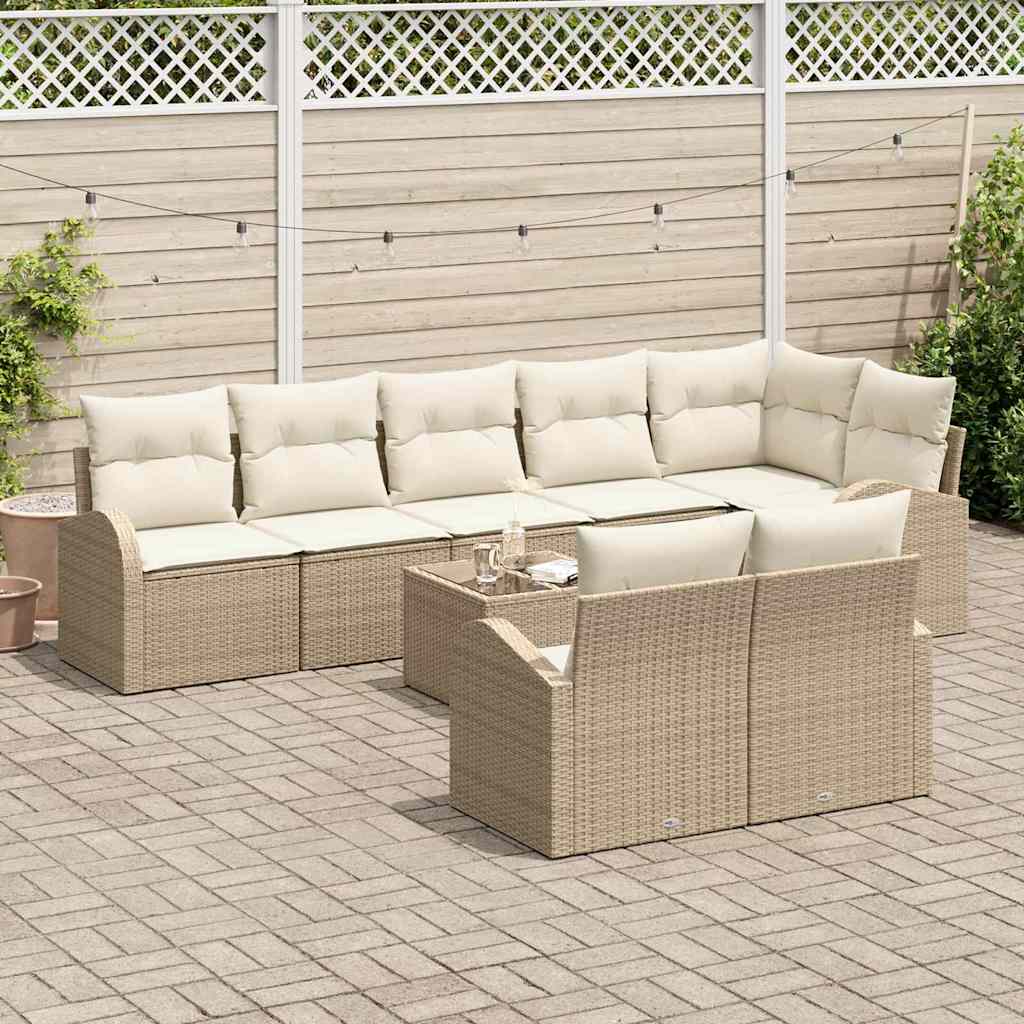 Kerti Kanapé Szett párnával 9 pcs Beige és Fehér polirattan