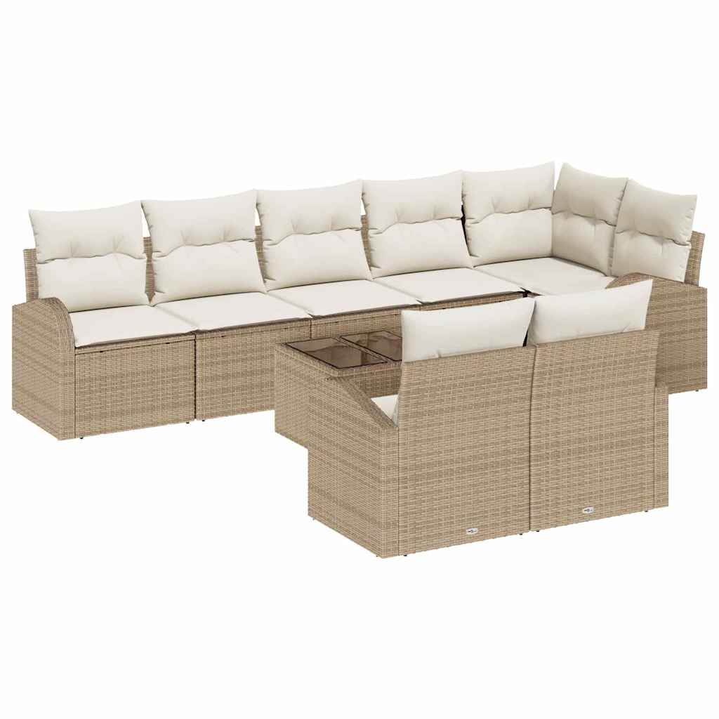 Kerti Kanapé Szett párnával 9 pcs Beige és Fehér polirattan