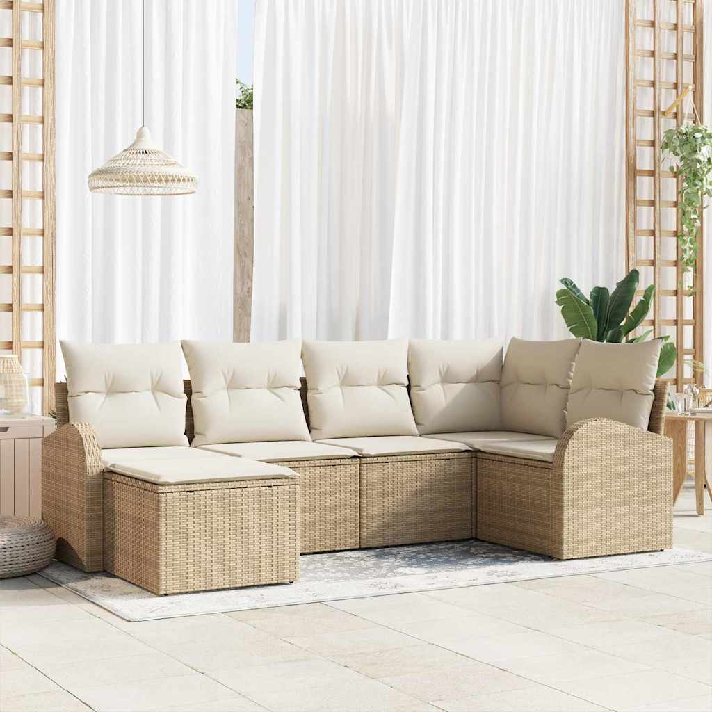 Kanapé Szett párnával tárolóval 6 pcs Beige és Fehér polirattan