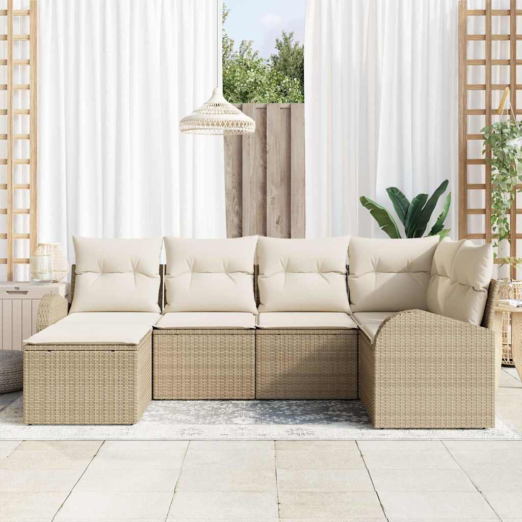 Kanapé Szett párnával tárolóval 6 pcs Beige és Fehér polirattan