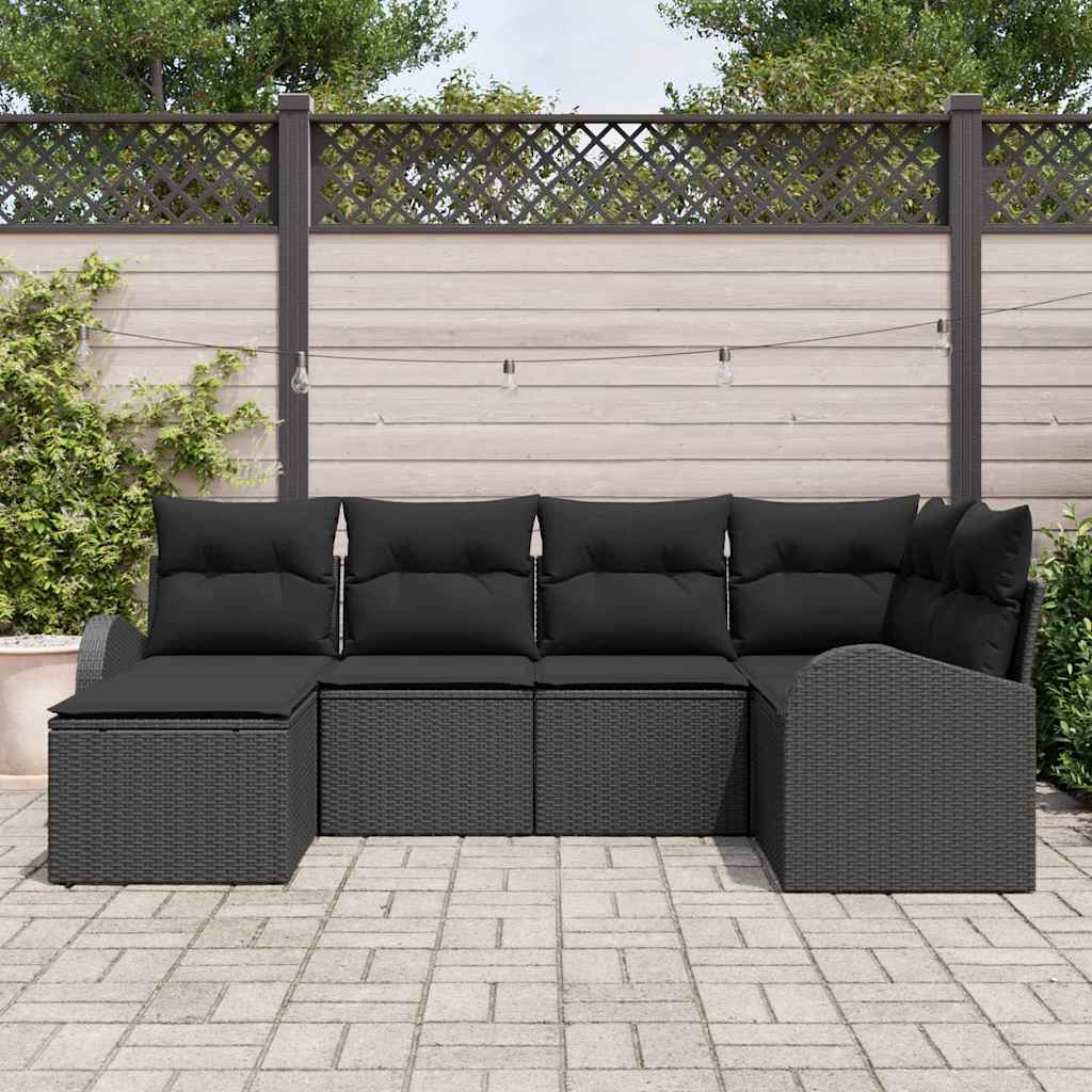 Kanapé Szett párnával tárolóval 6 pcs Fekete polirattan
