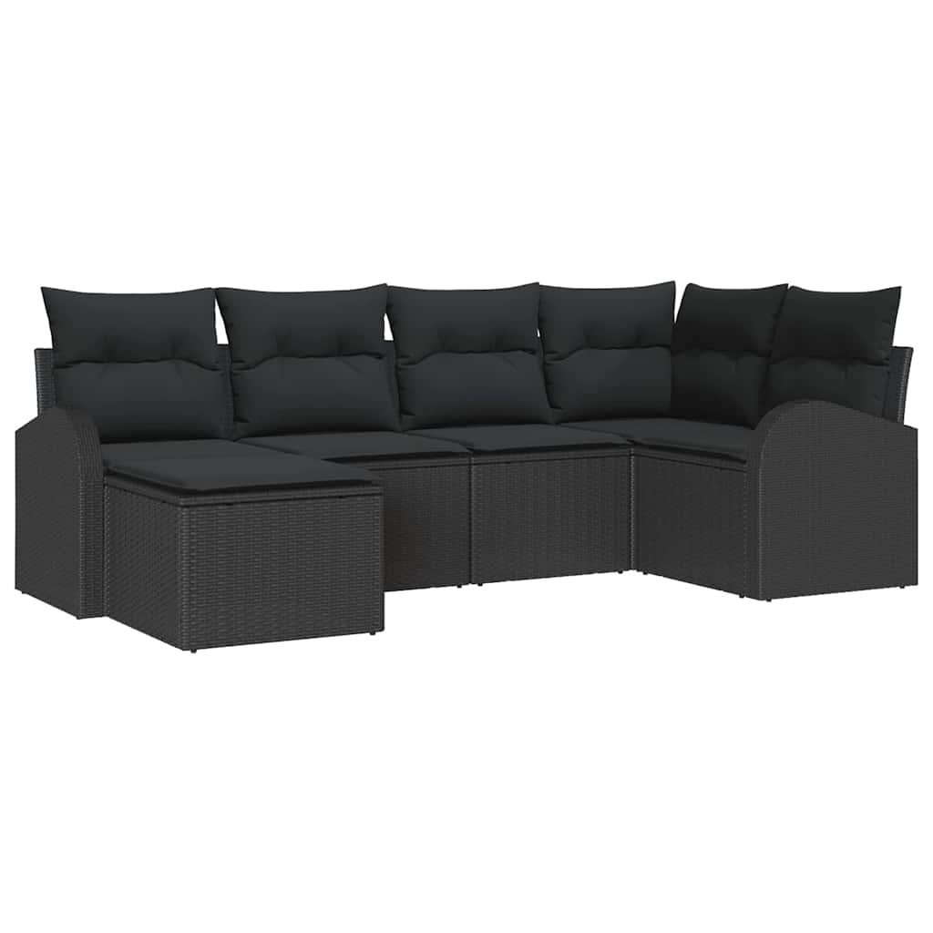 Kanapé Szett párnával tárolóval 6 pcs Fekete polirattan