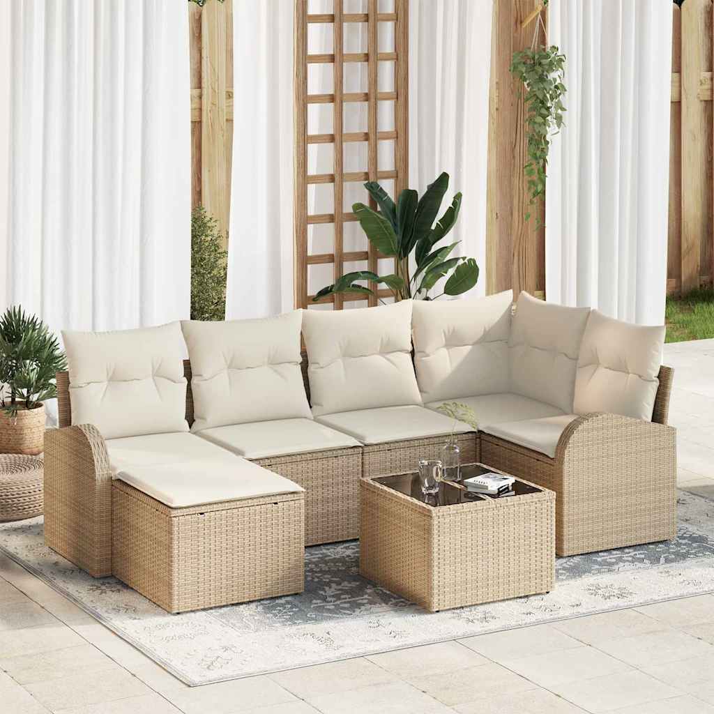 Kanapé Szett párnával tárolóval 7 pcs Beige és Fehér polirattan
