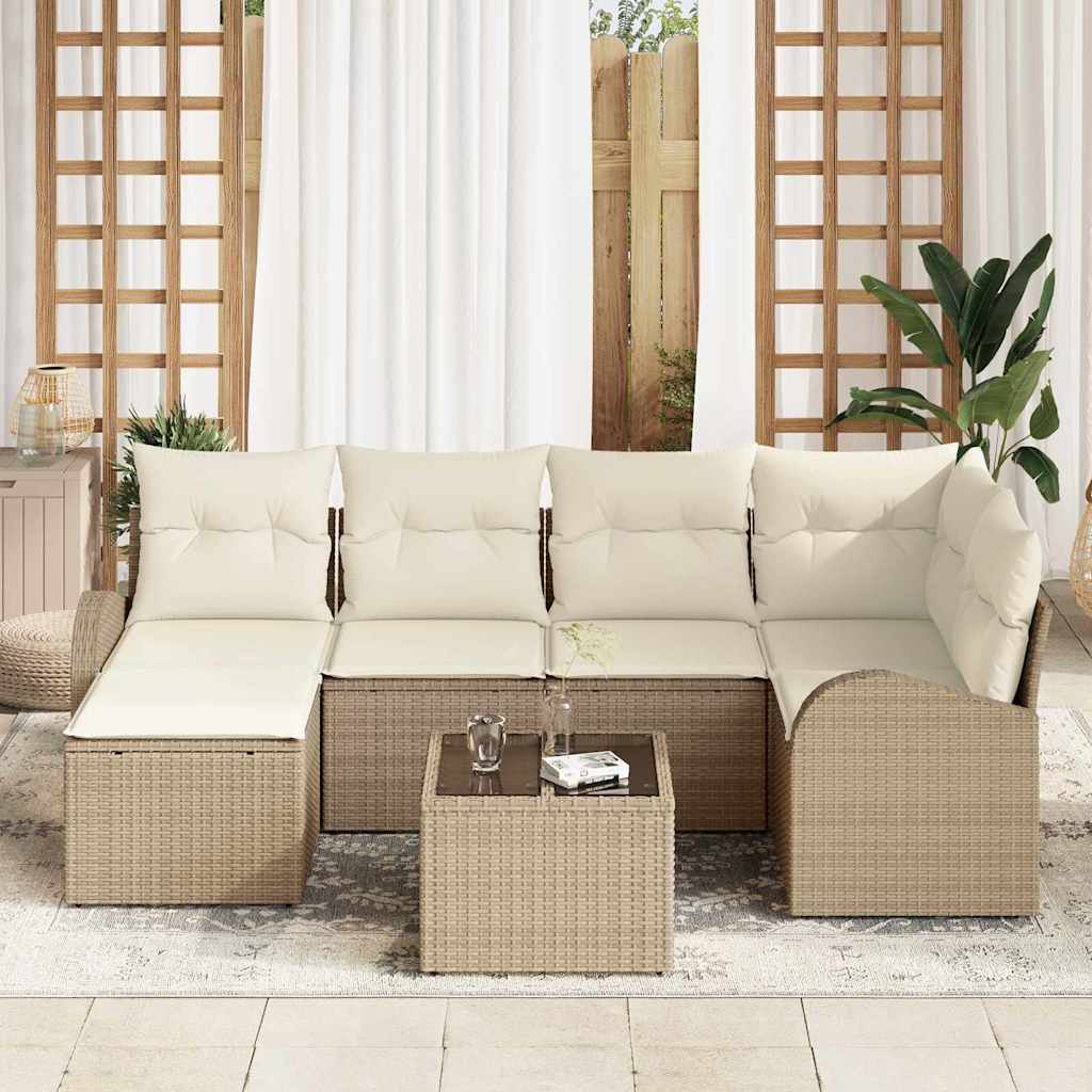 Kanapé Szett párnával tárolóval 7 pcs Beige és Fehér polirattan