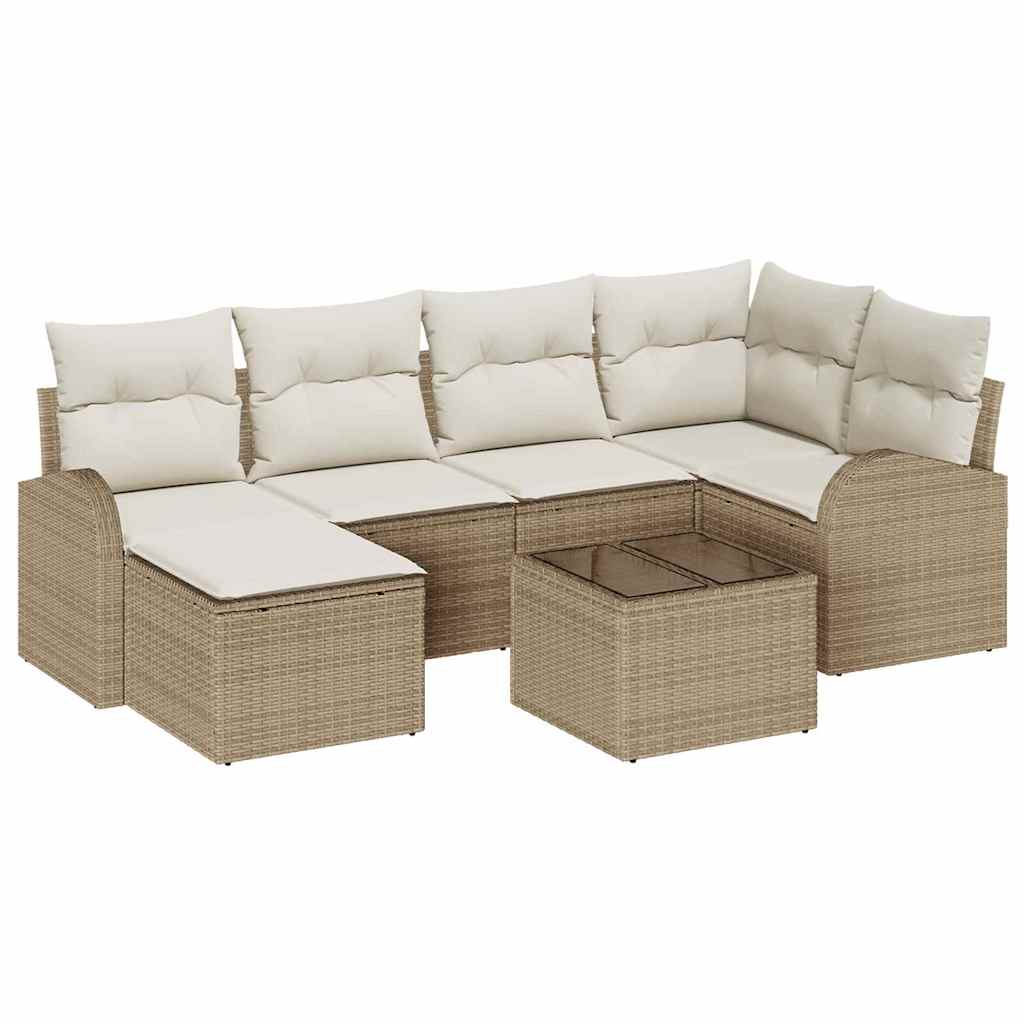 Kanapé Szett párnával tárolóval 7 pcs Beige és Fehér polirattan