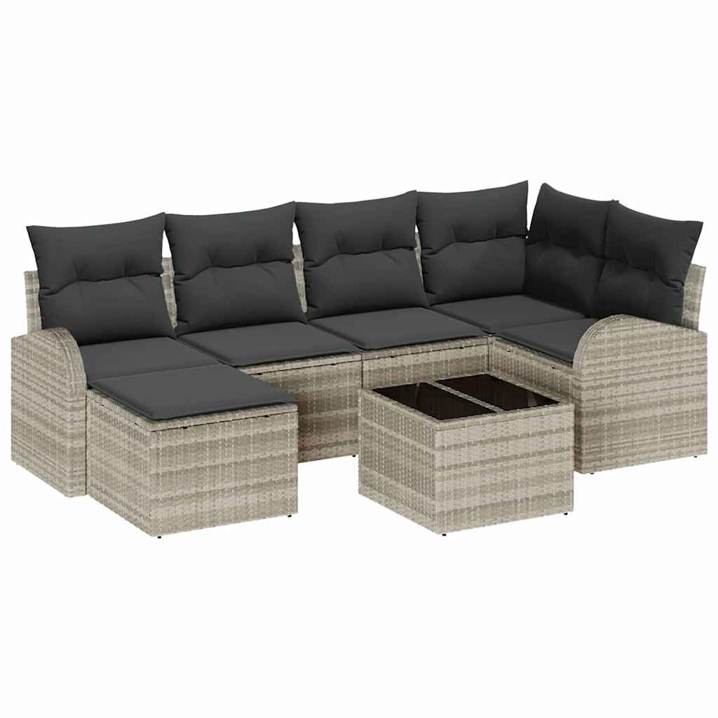 Kanapé Szett párnával tárolóval 7 pcs Világosszürke polirattan
