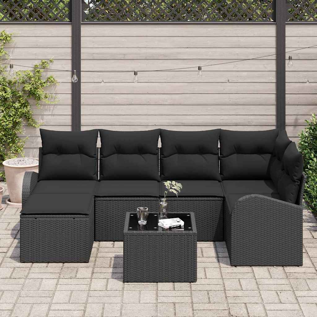 Kanapé Szett párnával tárolóval 7 pcs Fekete polirattan