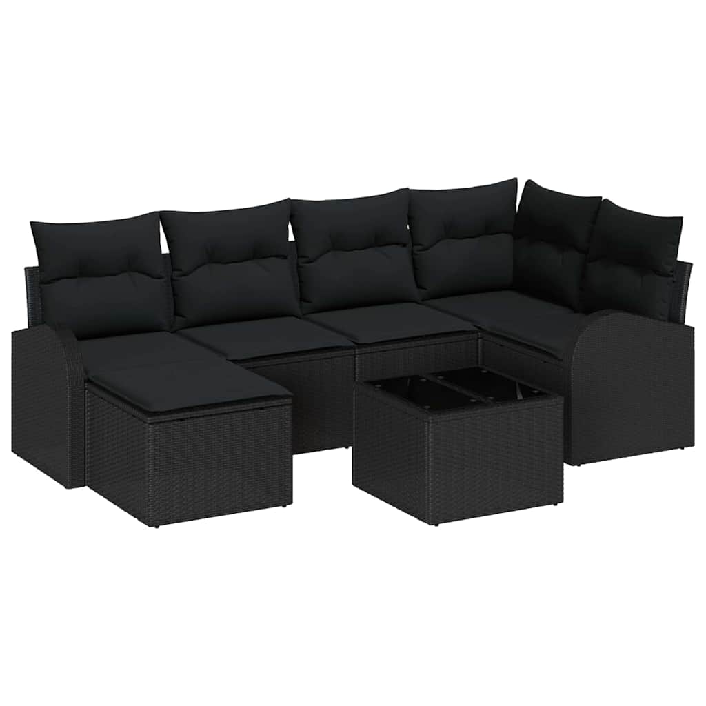 Kanapé Szett párnával tárolóval 7 pcs Fekete polirattan