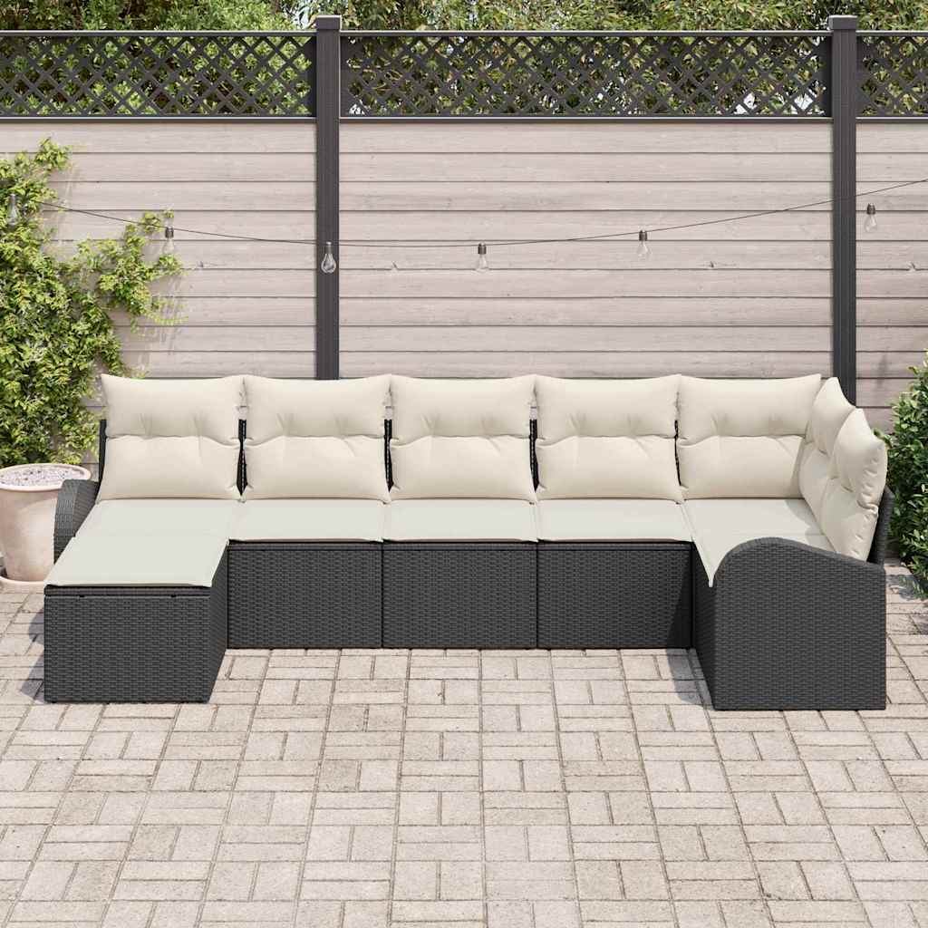 Kanapé Szett párnával tárolóval 7 pcs Fekete polirattan