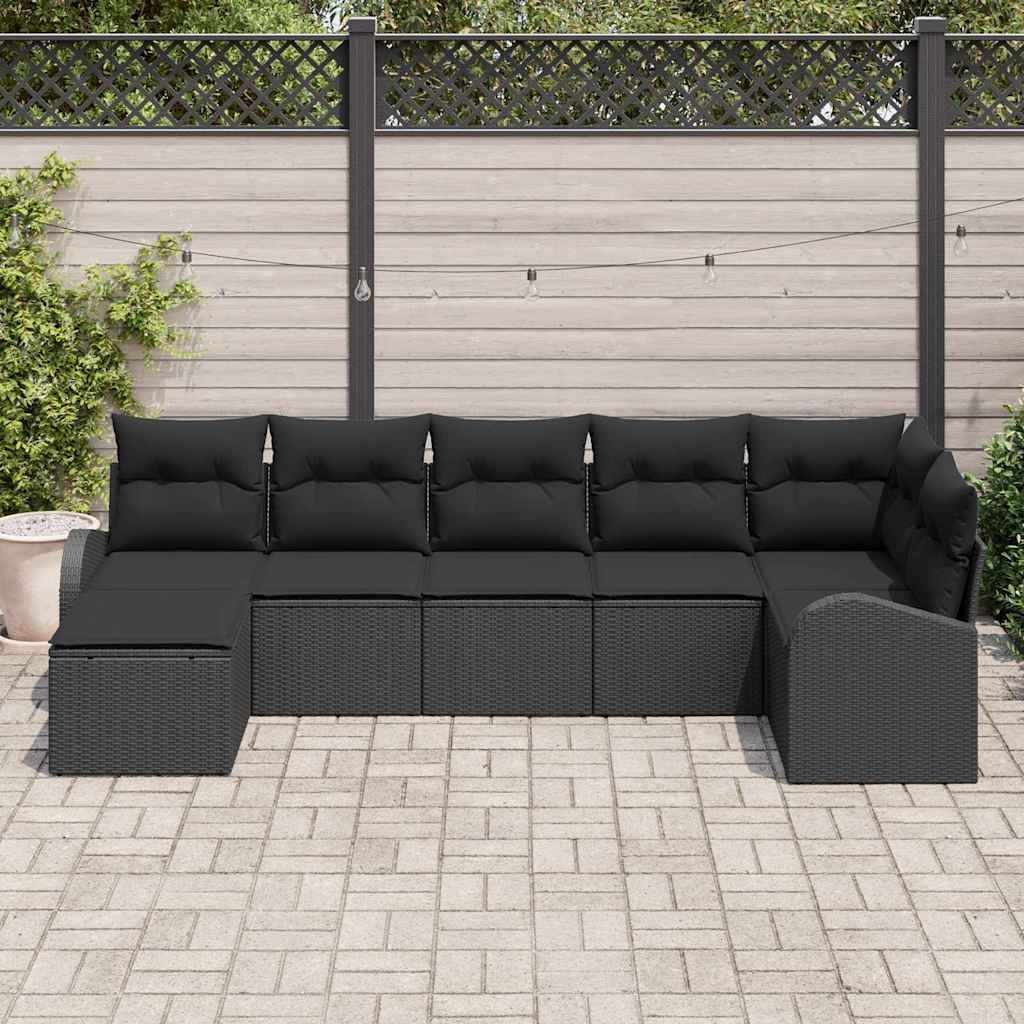 Kanapé Szett párnával tárolóval 7 pcs Fekete polirattan