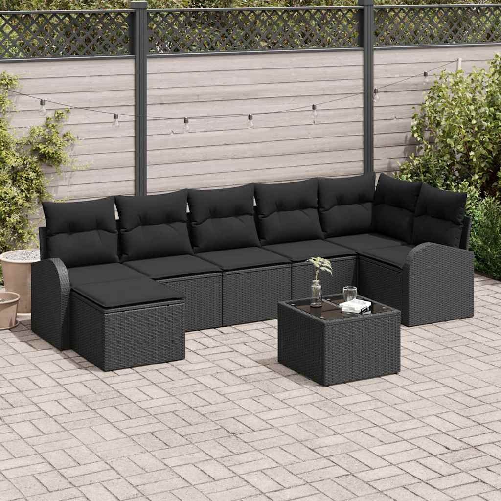 Kanapé Szett párnával tárolóval 8 pcs Fekete polirattan