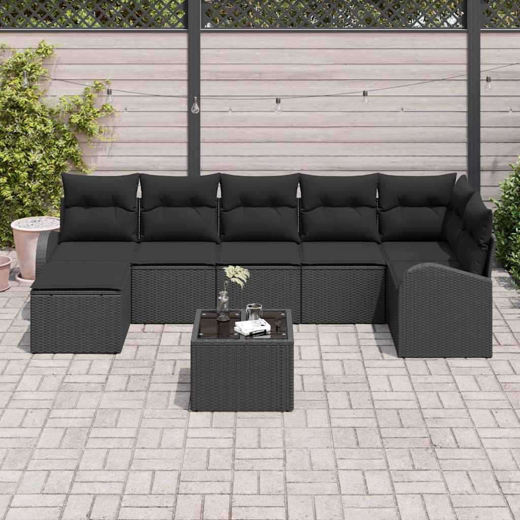 Kanapé Szett párnával tárolóval 8 pcs Fekete polirattan