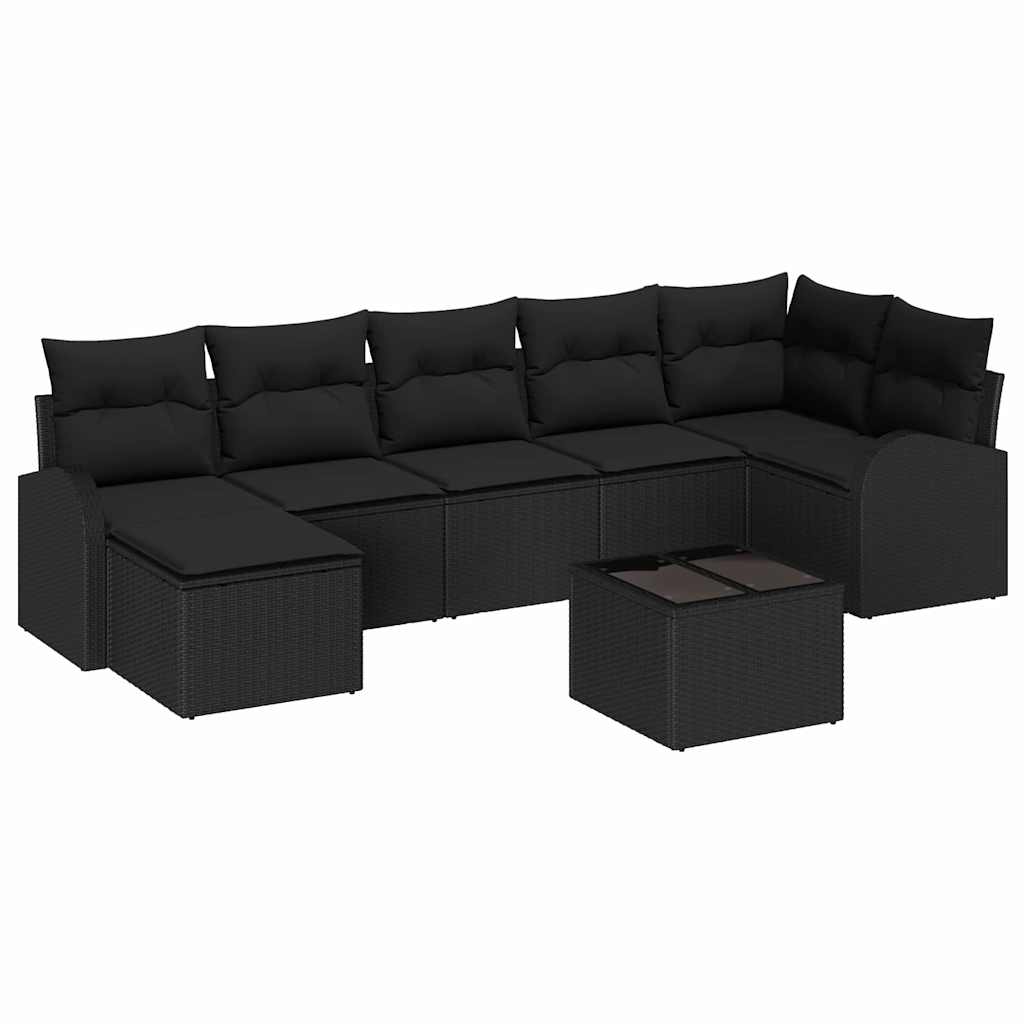 Kanapé Szett párnával tárolóval 8 pcs Fekete polirattan