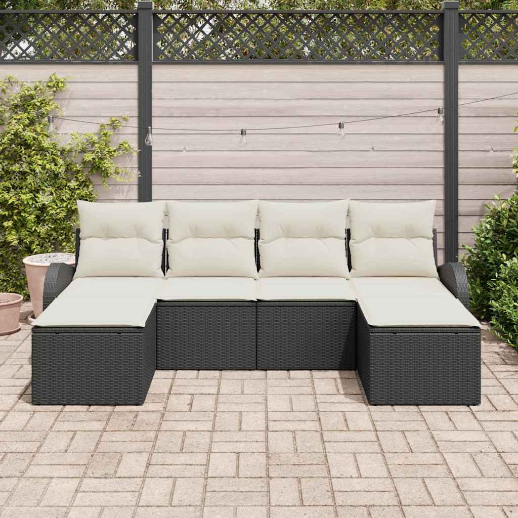 Kanapé Szett párnával 6 pcs Fekete és Fehér polirattan