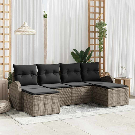 Kanapé Szett párnával tárolóval 6 pcs Szürke polirattan