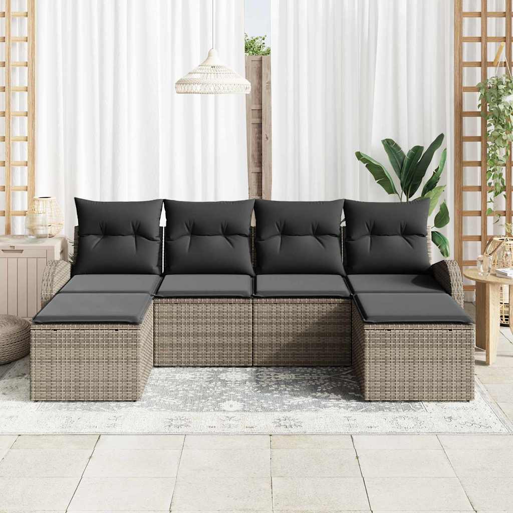 Kanapé Szett párnával tárolóval 6 pcs Szürke polirattan
