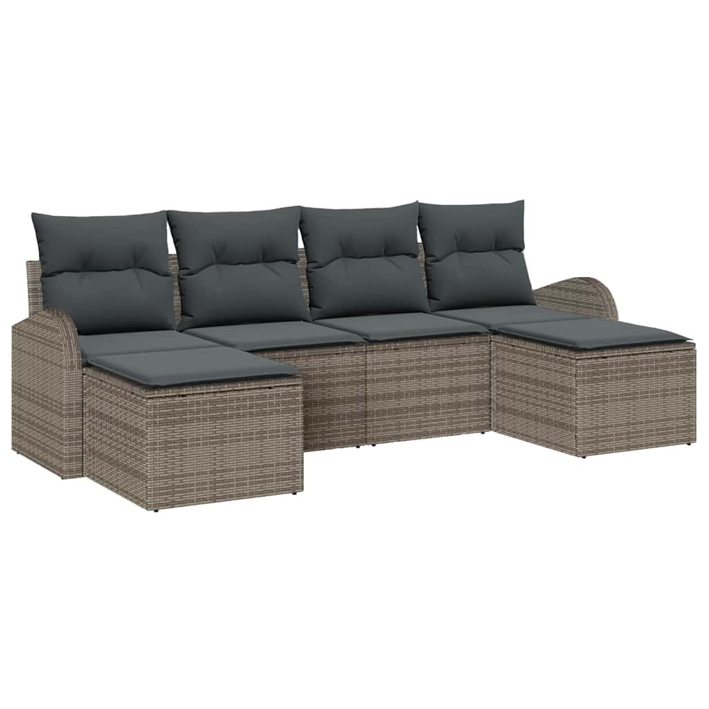 Kanapé Szett párnával tárolóval 6 pcs Szürke polirattan