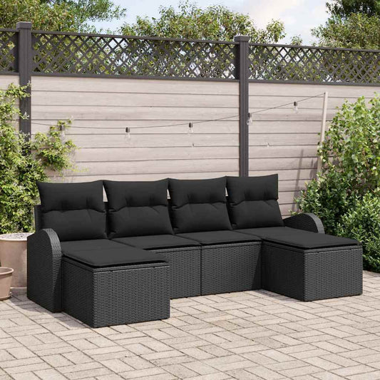 Kanapé Szett párnával tárolóval 6 pcs Fekete polirattan