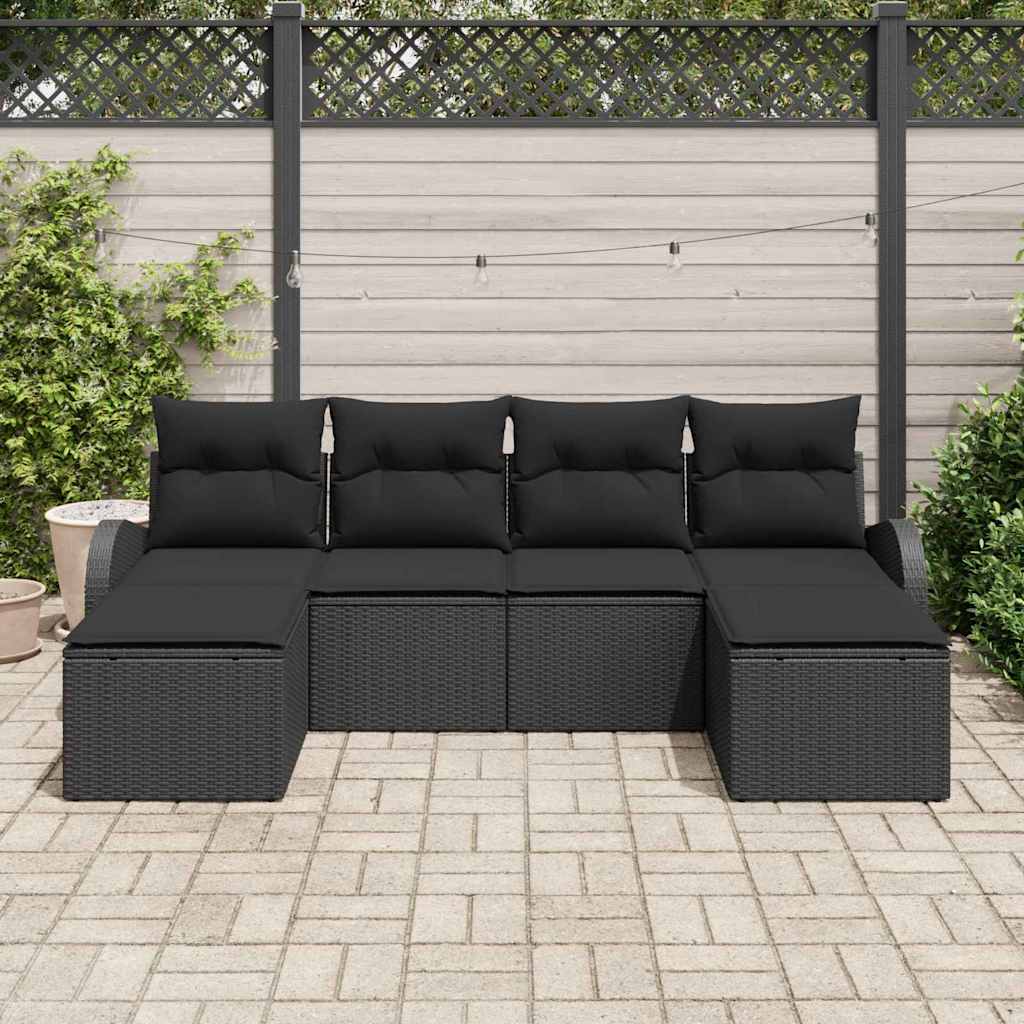 Kanapé Szett párnával tárolóval 6 pcs Fekete polirattan
