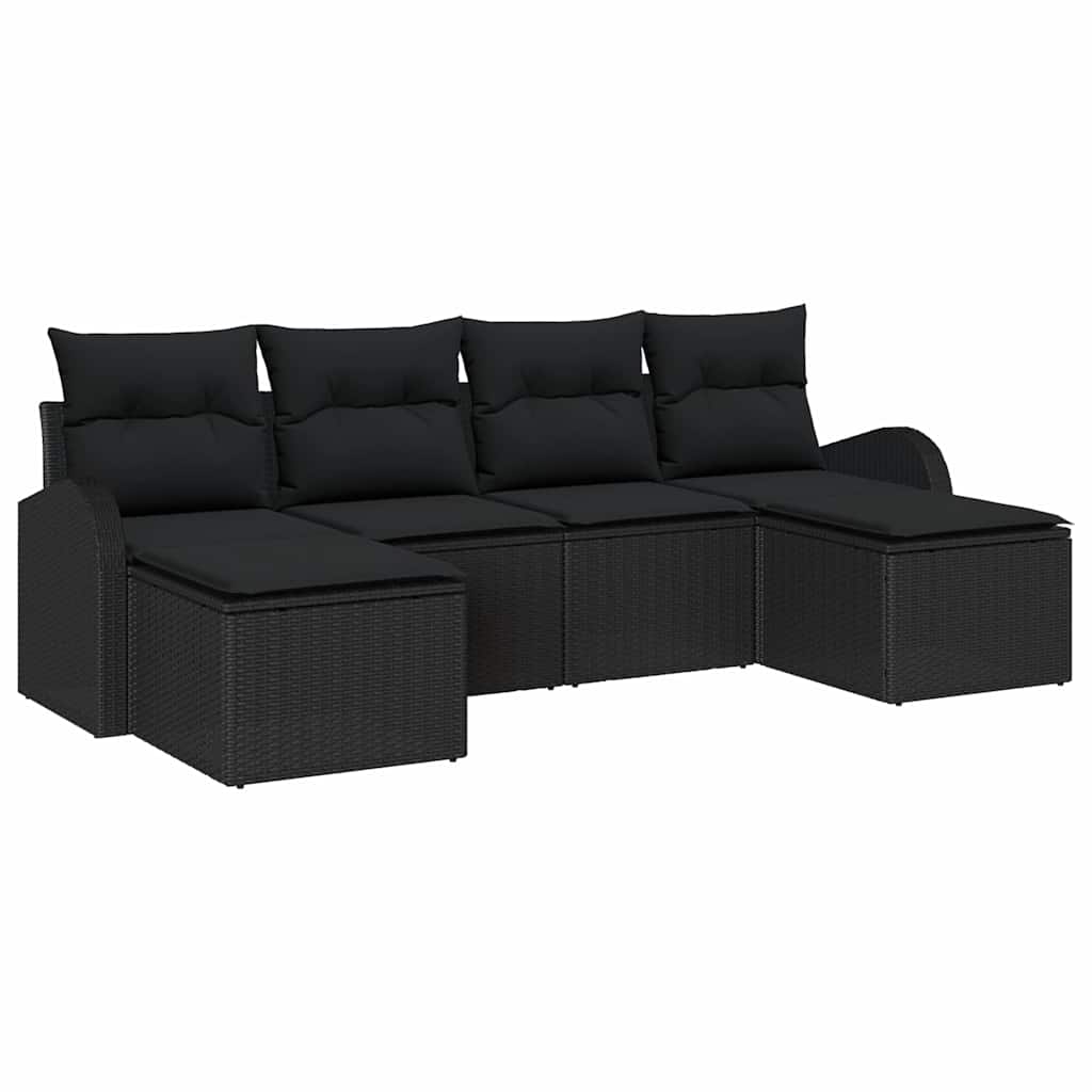 Kanapé Szett párnával tárolóval 6 pcs Fekete polirattan