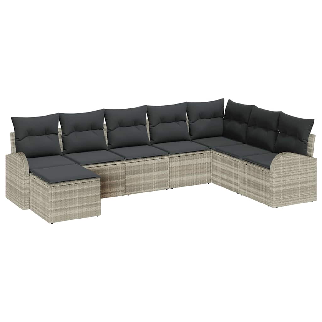 Kanapé Szett párnával tárolóval 8 pcs Világosszürke polirattan