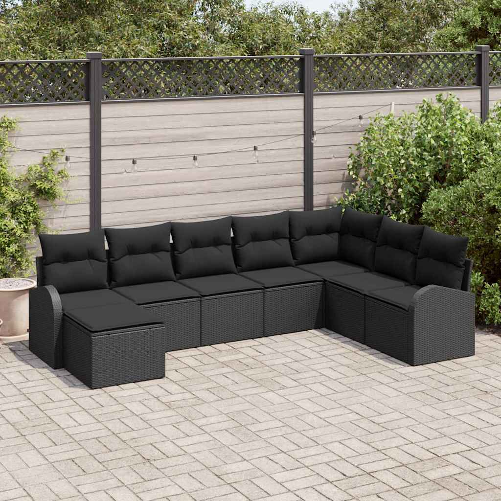 Kanapé Szett párnával tárolóval 8 pcs Fekete polirattan