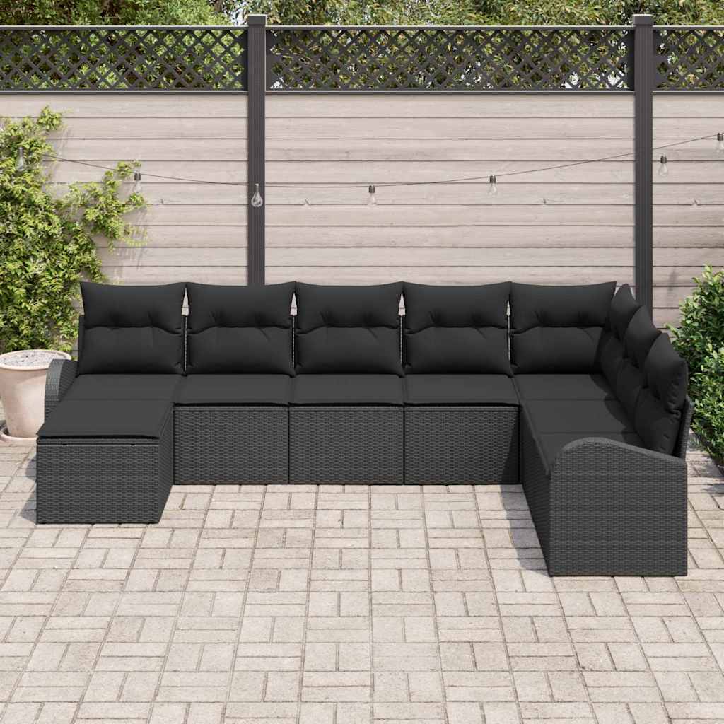 Kanapé Szett párnával tárolóval 8 pcs Fekete polirattan