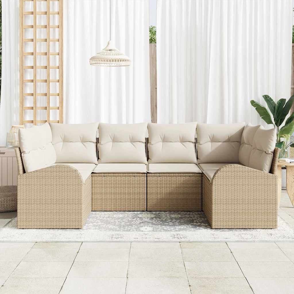 Kerti Kanapé Szett párnával 6 pcs Beige és Fehér polirattan