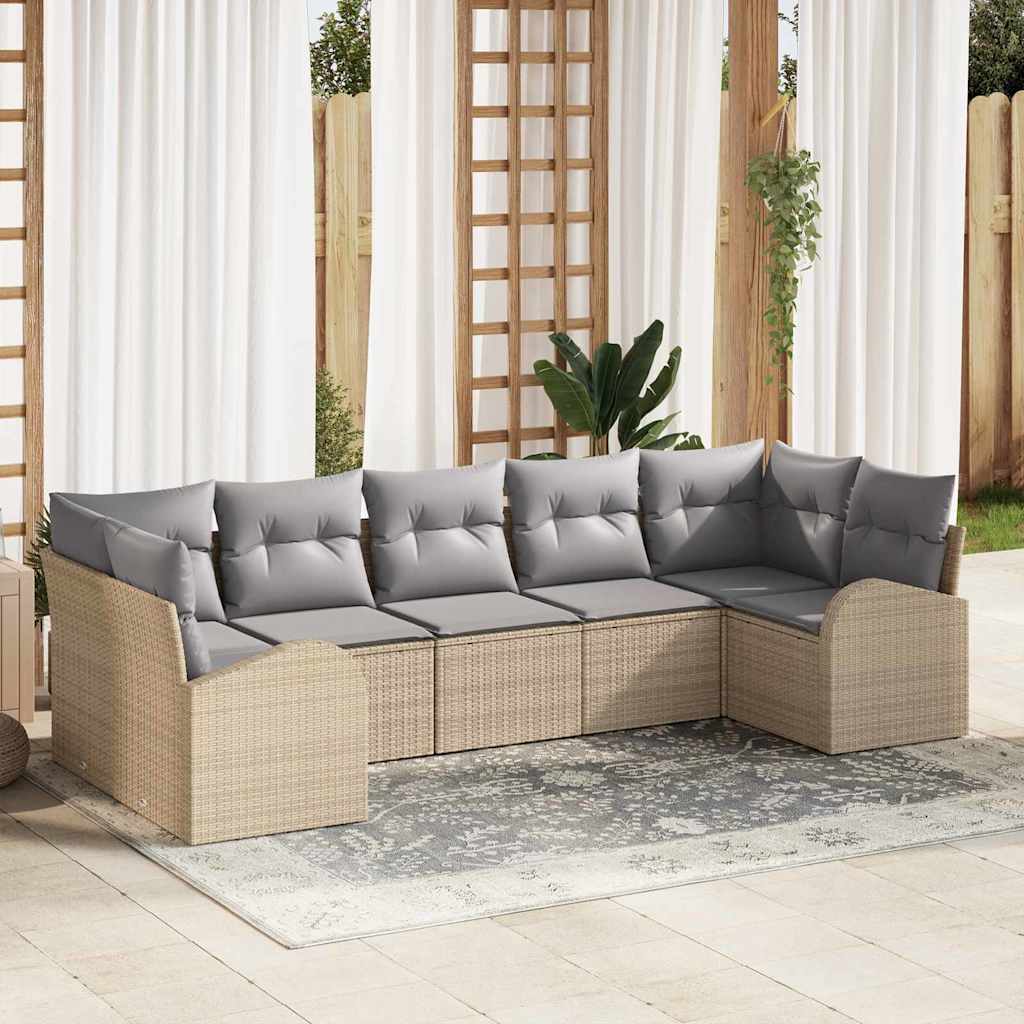 Kerti Kanapé Szett 7 pcs Beige és Világosszürke polirattan