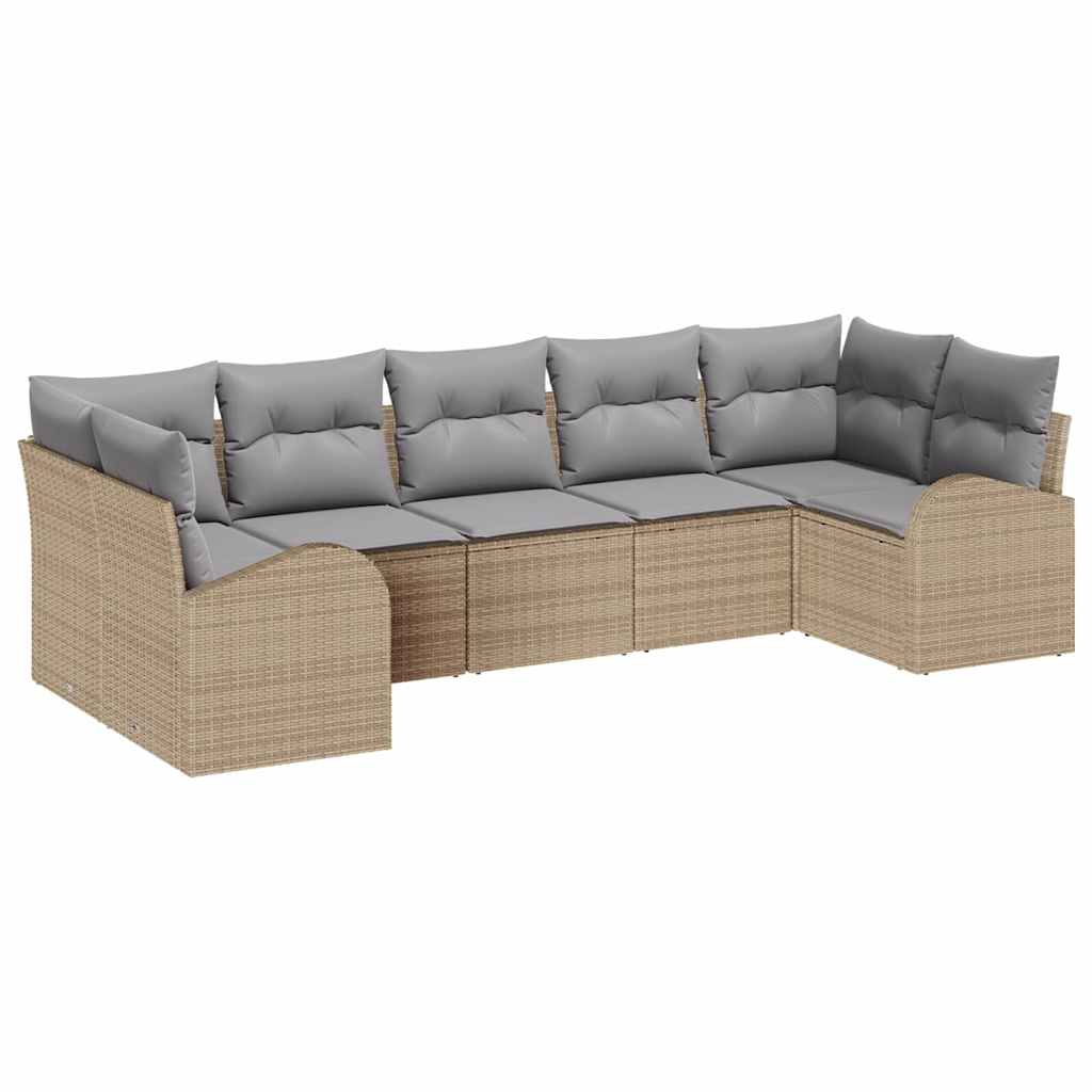 Kerti Kanapé Szett 7 pcs Beige és Világosszürke polirattan