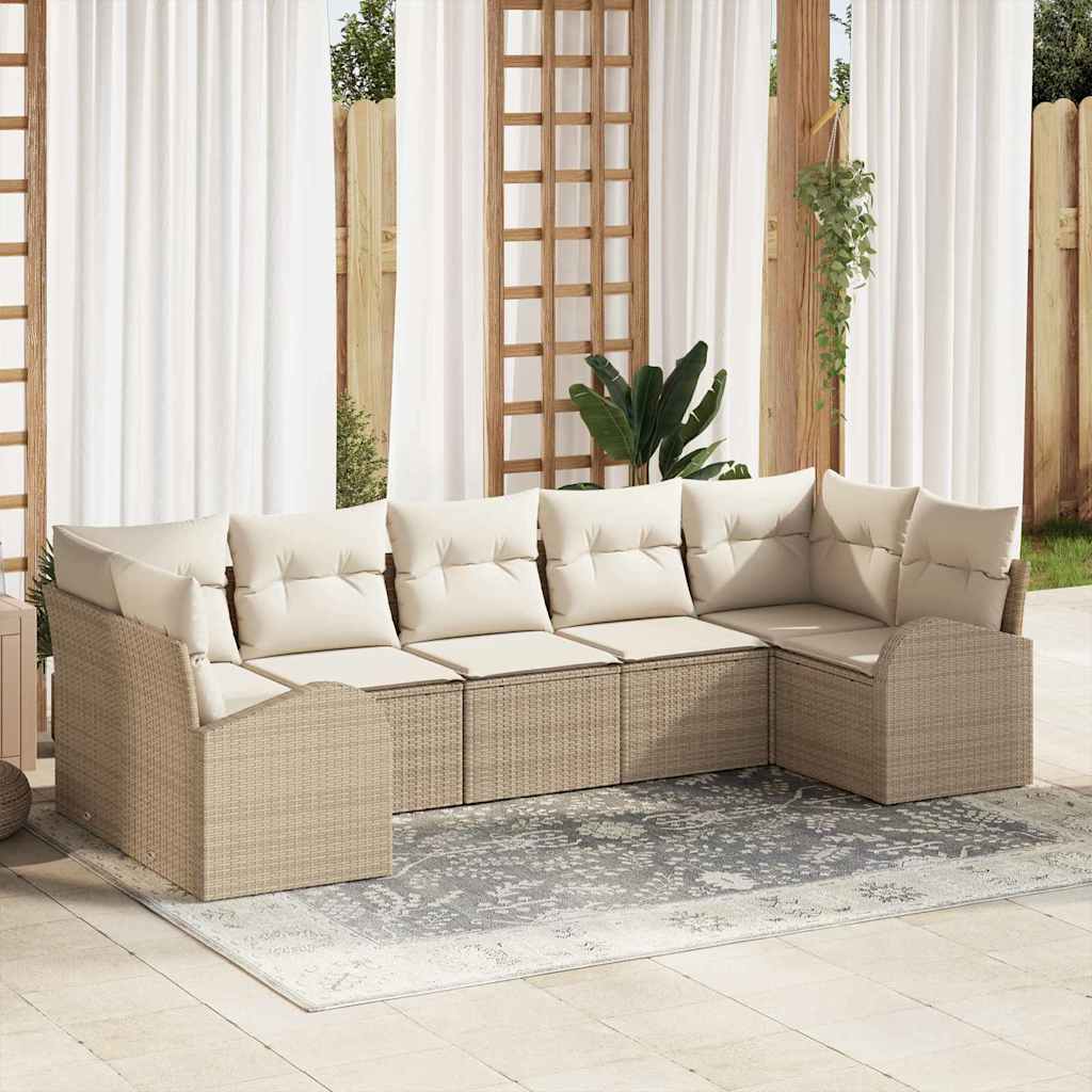 Kerti Kanapé Szett párnával 7 pcs Beige és Fehér polirattan