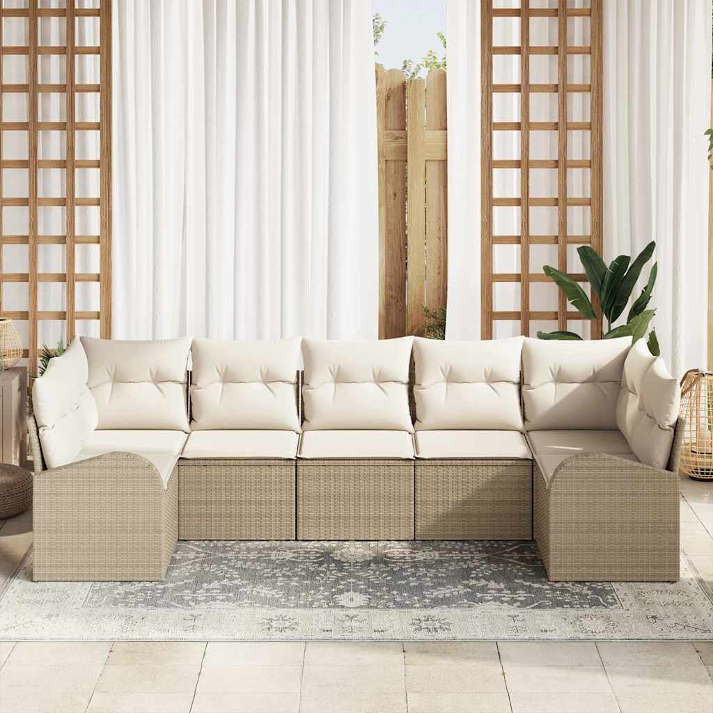 Kerti Kanapé Szett párnával 7 pcs Beige és Fehér polirattan