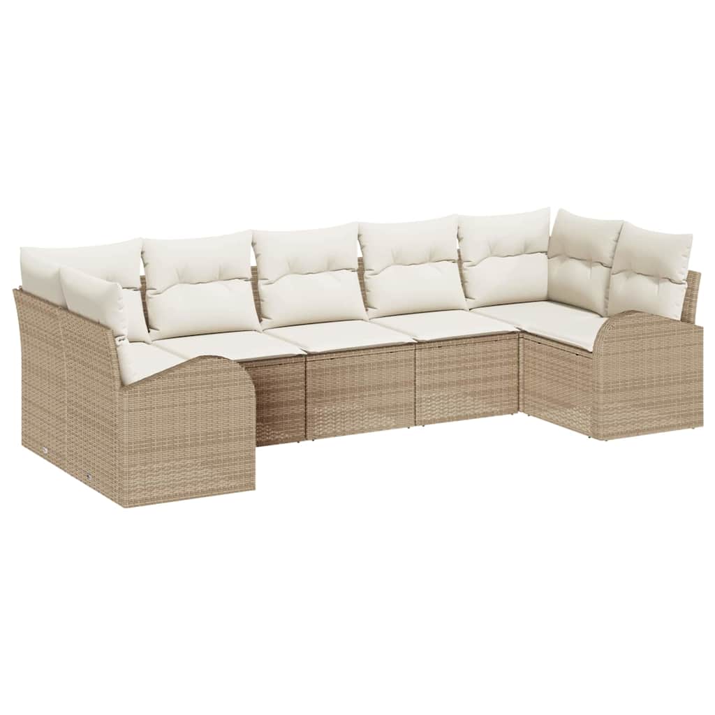 Kerti Kanapé Szett párnával 7 pcs Beige és Fehér polirattan