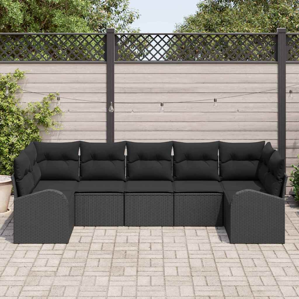 Kerti Kanapé Szett párnával tárolóval 7 pcs Fekete polirattan
