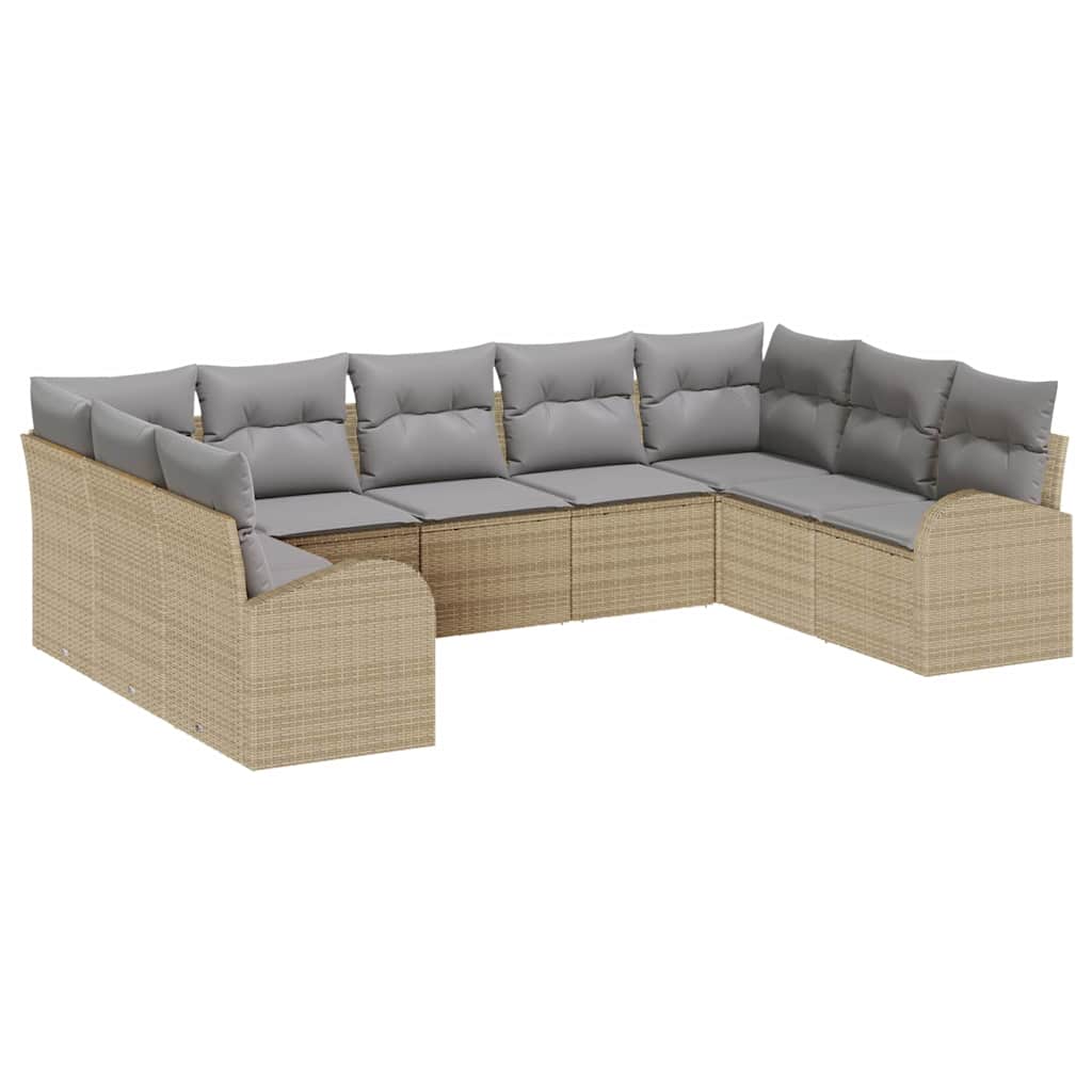 Kerti Kanapé Szett 9 pcs Beige és Világosszürke polirattan