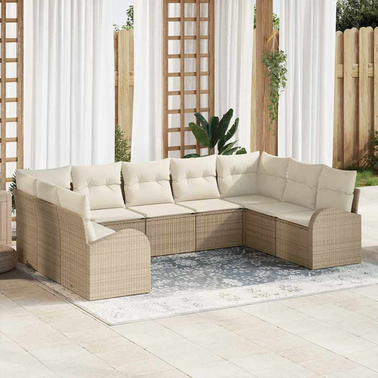 Kerti Kanapé Szett párnával 9 pcs Beige és Fehér polirattan